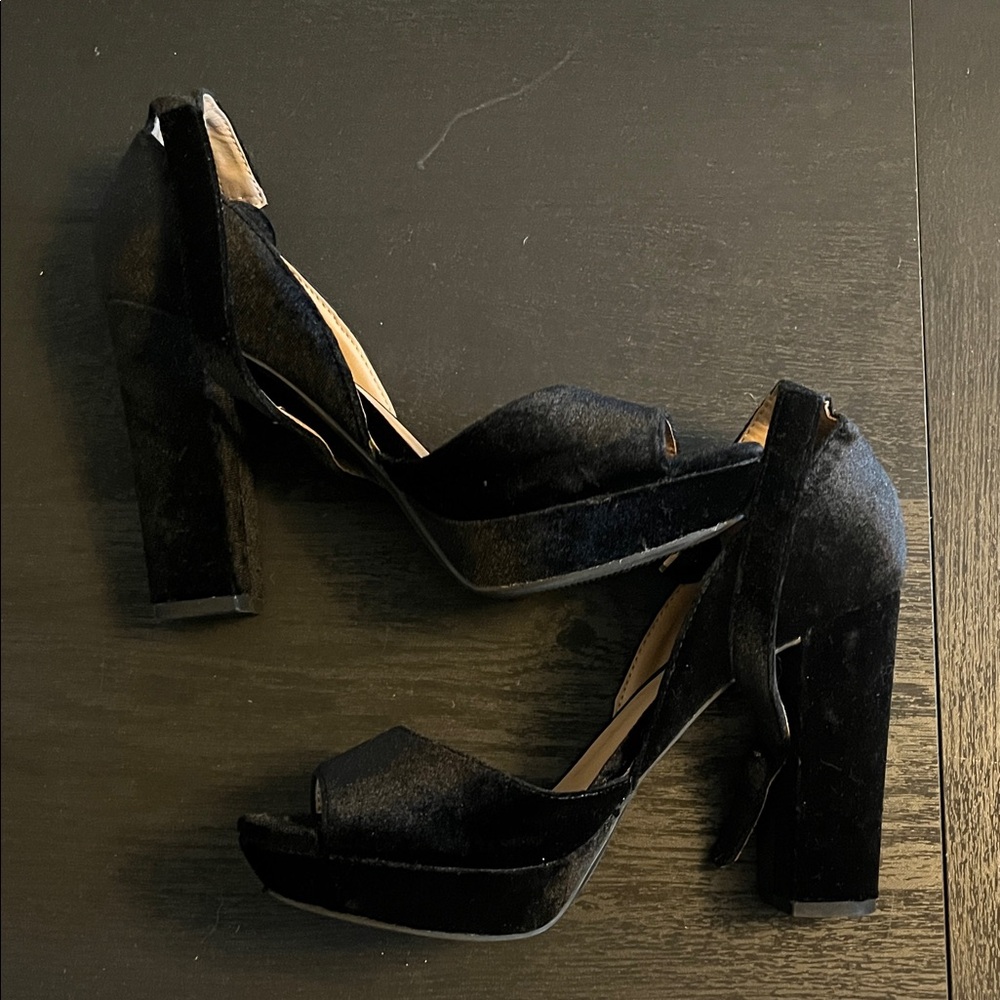 Nine West Black Velvet Platform Heels